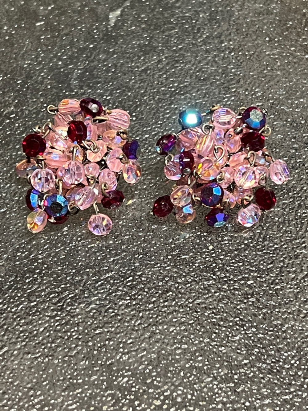 Vintage Pink and Burgundy Cluster Bead Earrings